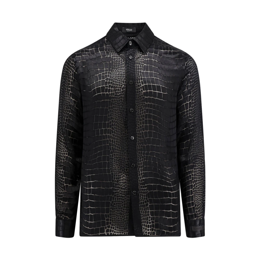 Versace Zwarte knoopsluiting overhemd met puntige kraag Black Heren