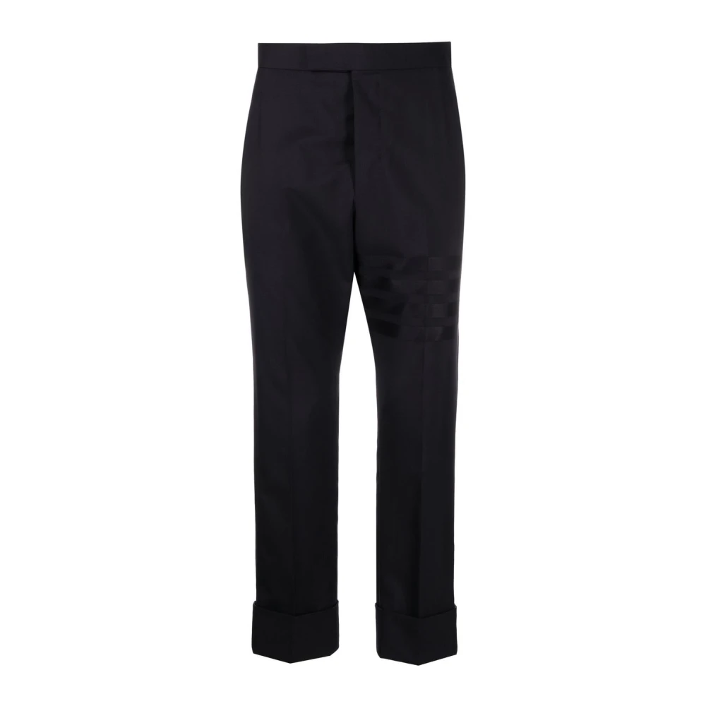 Blå Backstrap Bukse i 4 Bar Plain Weave Suiting