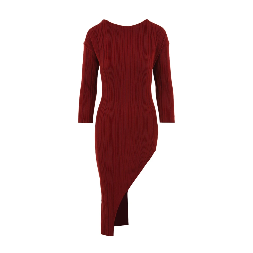 Akep Donna Rosso Abito Lungo In Maglia A Costine