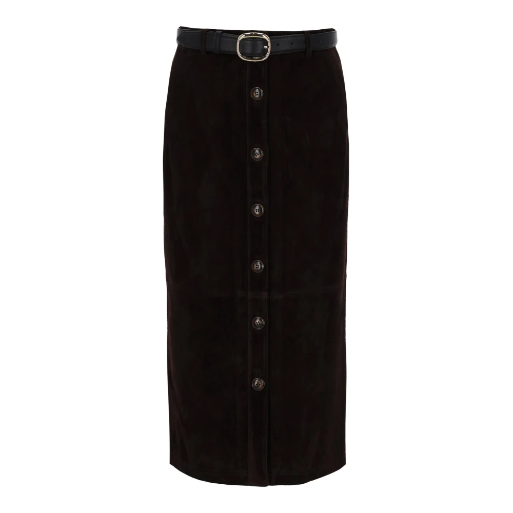 Self Portrait , Leather Skirts, Female, Brown, S, Suede Midi Skirt