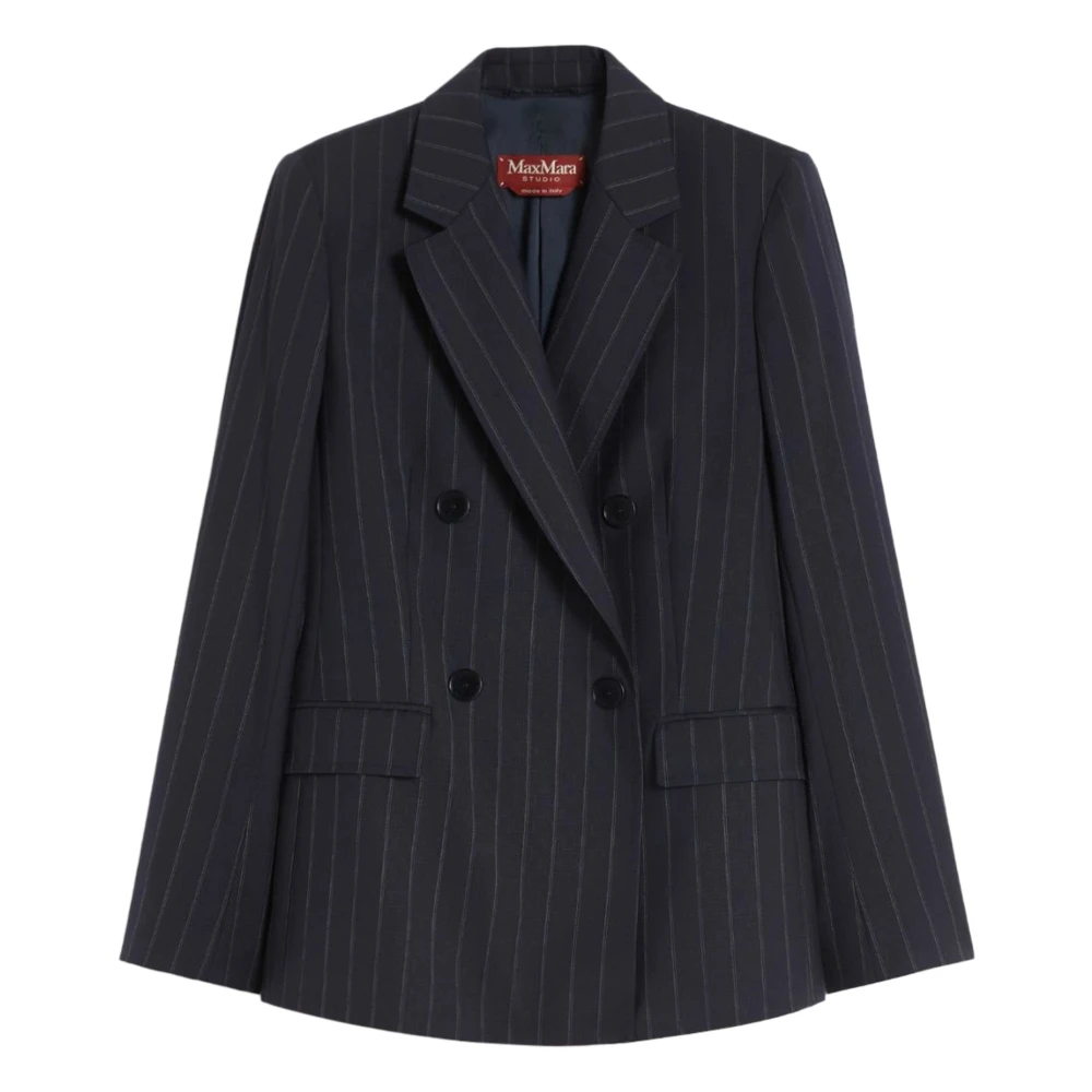 Max Mara Women's Blue Double-Breasted Pinstripe Wool Blazer - Blazers - M - Jackets