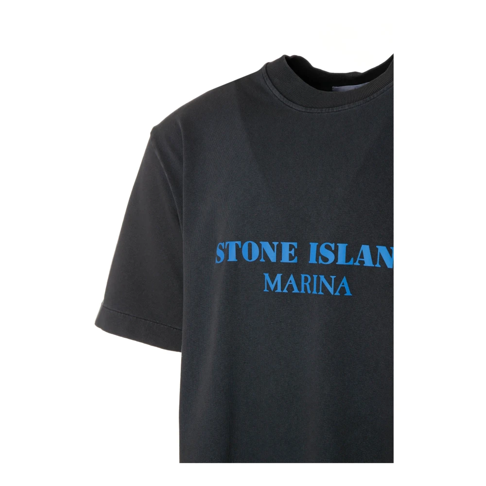 Stone Island Logo Print Oversized T-Shirt Blue Heren