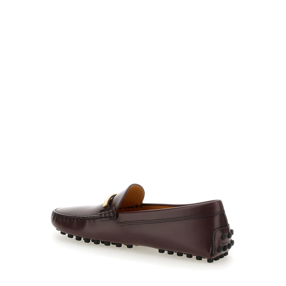 TOD'S Bruine leren loafers met logoplaquette Brown Dames