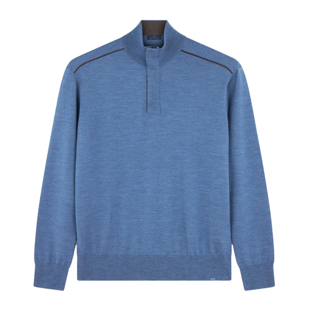 Paul & Shark Blue Turtlenecks, Male, 2XL, Half-Zip Merino Jumper
