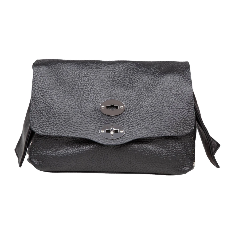 Zanellato Zwarte leren schoudertas Black Dames