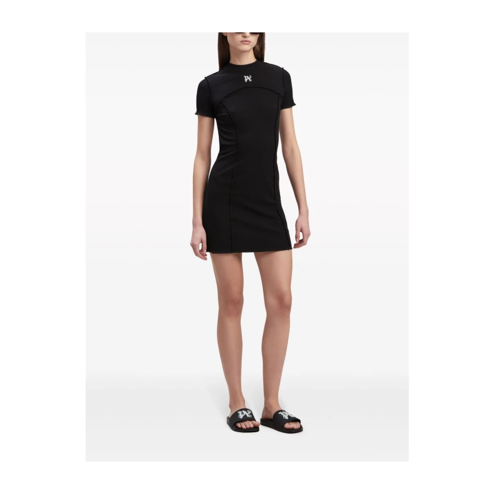 Palm Angels Zwarte Jurk met Geborduurd Logo Black Dames
