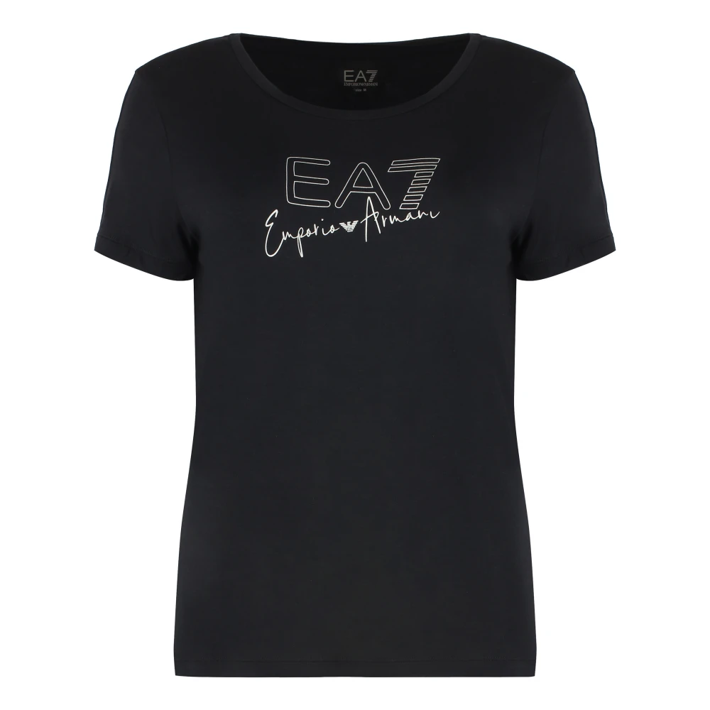 Emporio Armani EA7 Logo Print Viscose Crew-neck T-shirt Black, Dam