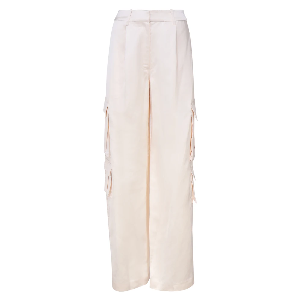 Self Portrait Satin Cargo Broek Room Linnen White Dames