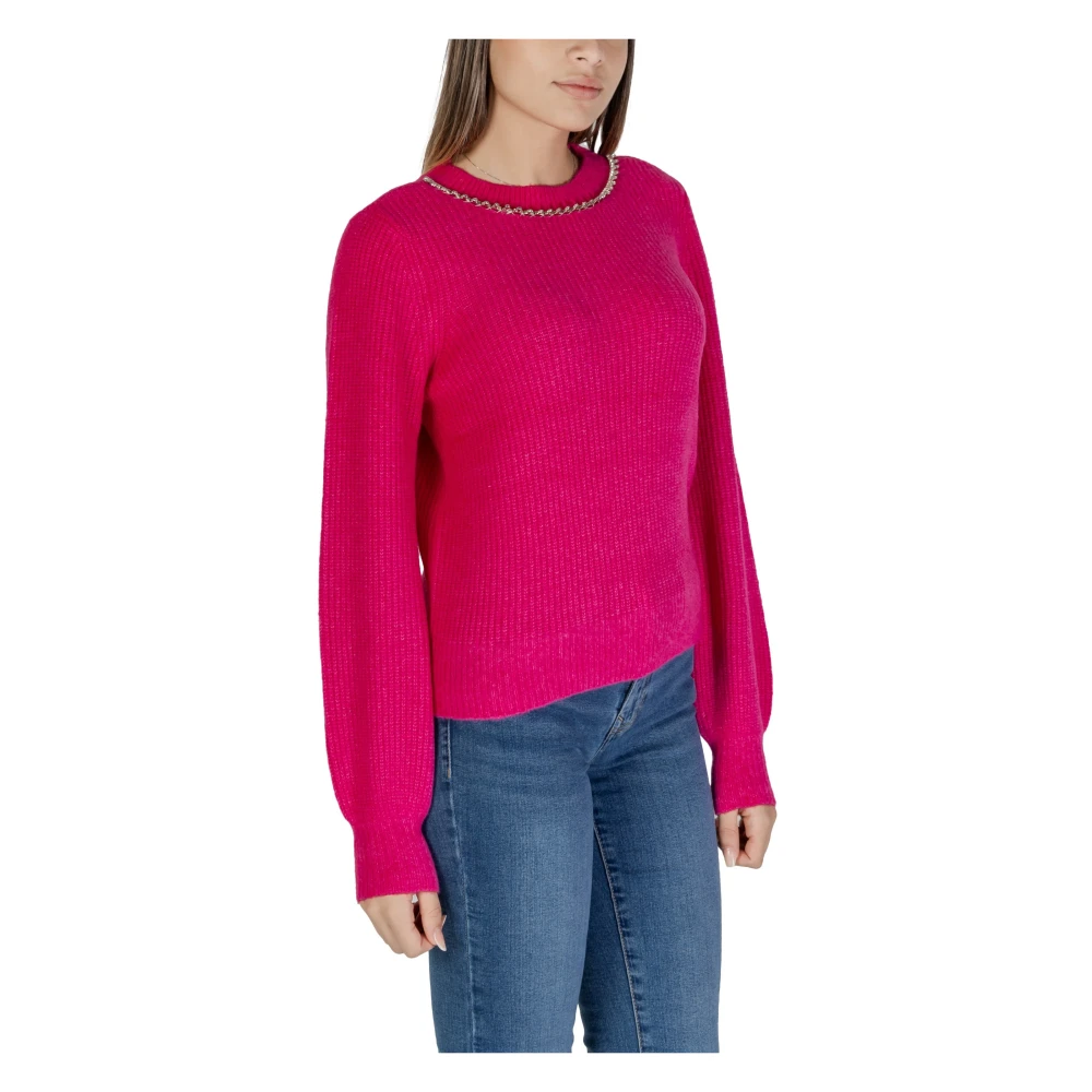 Only Fuchsia Gebreide Lange Mouw Ronde Hals Pink Dames