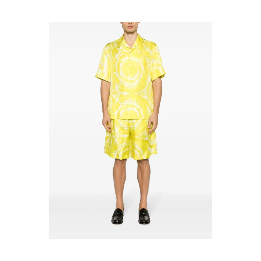 Versace Zijden Shirt met Barocco Print Yellow Heren