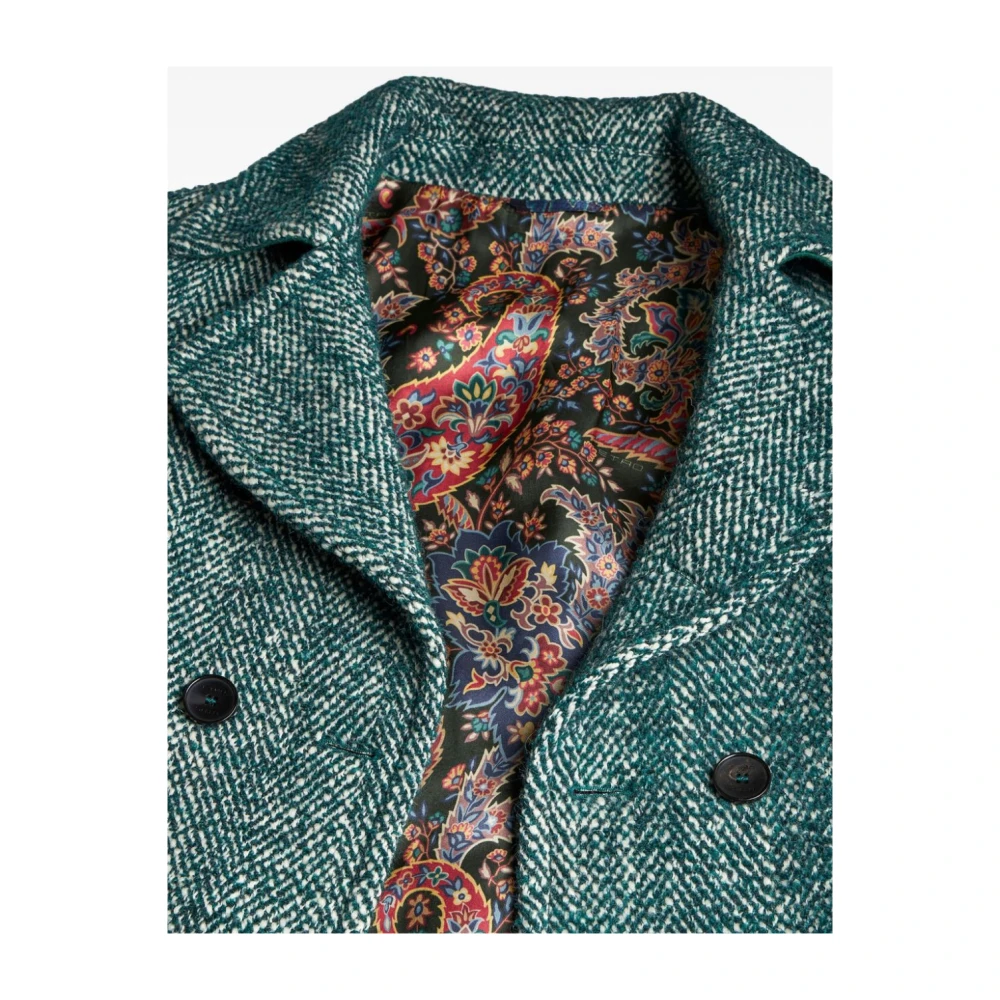 ETRO Groene Wollen Jas met Dubbele Knopenrij Green Heren
