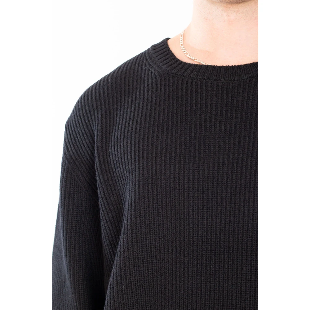 Seven Gauge Geribbelde Merinos Crewneck Sweater Black Heren