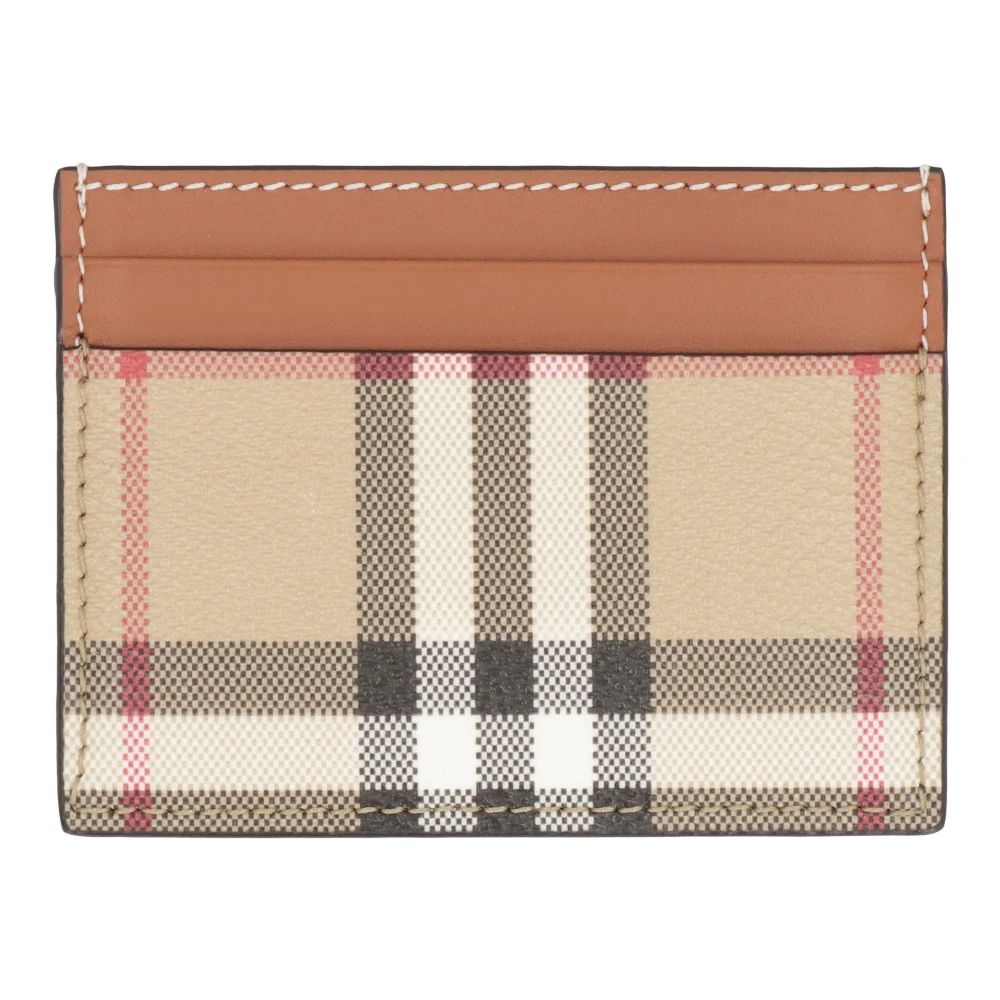 Burberry Gestreepte Kaarthouder met Leren Afwerking Beige Dames