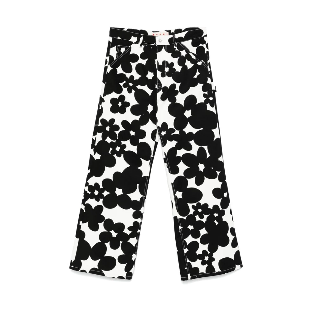 Marni Bloemenprint Wijde Pijp Broek Black Heren