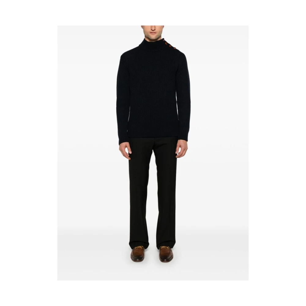 Zanone Middernacht Blauw Ribgebreide Trui Blue Heren