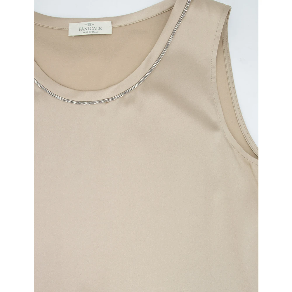 Panicale Zijden Crew Neck Top met Luminous Details Beige Dames