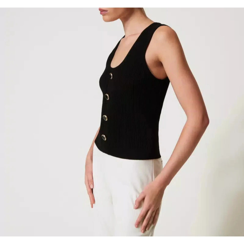 Twinset Gebreide top met knoopdecor Black Dames