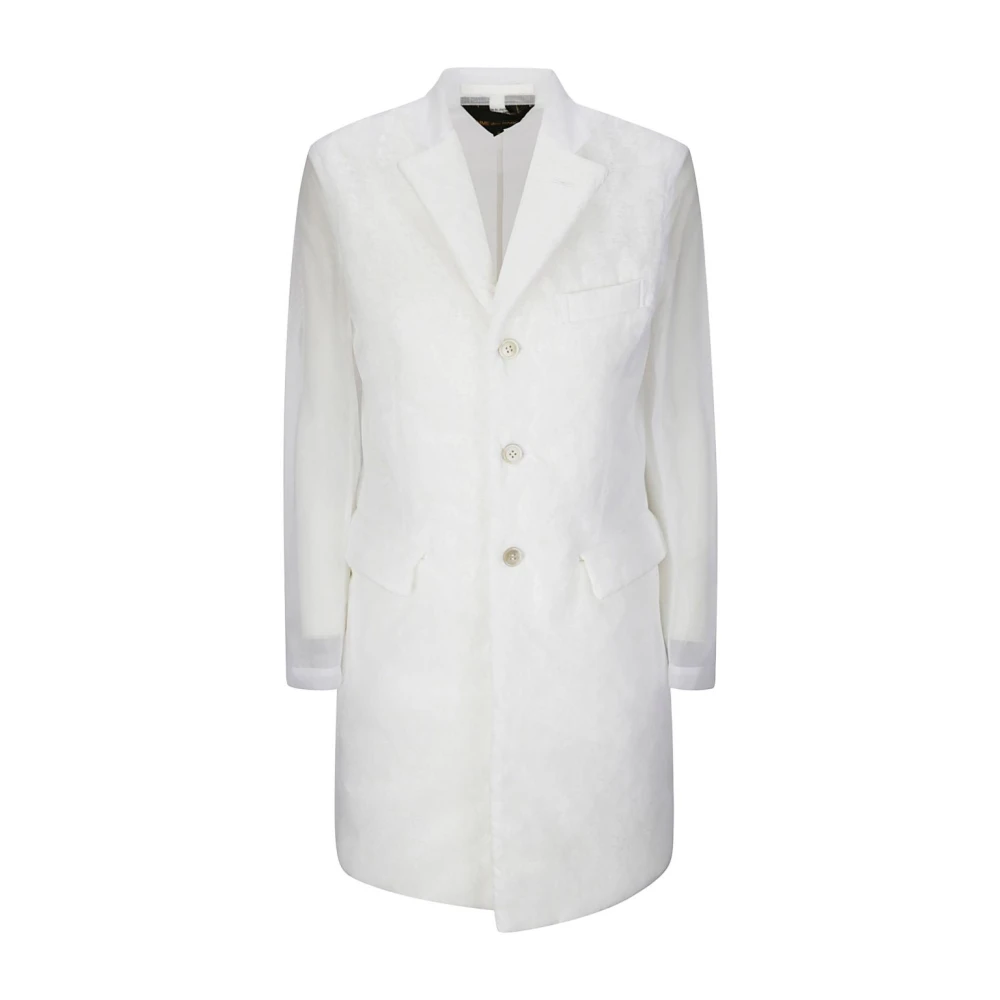 Comme Des Garçons Women's White Single-Breasted Coats, S, Buttoned Coat With Pockets