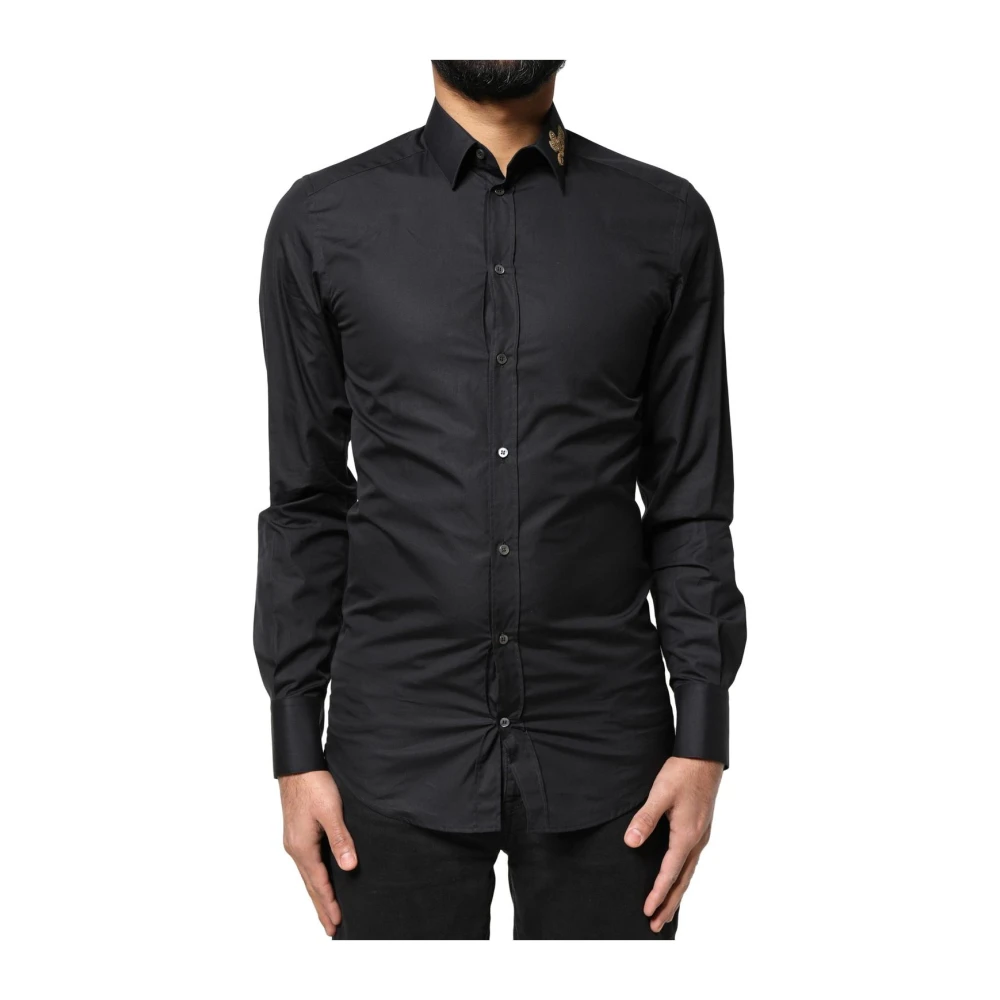 Dolce & Gabbana Men's Gold Embroidered Formal Dress Shirt