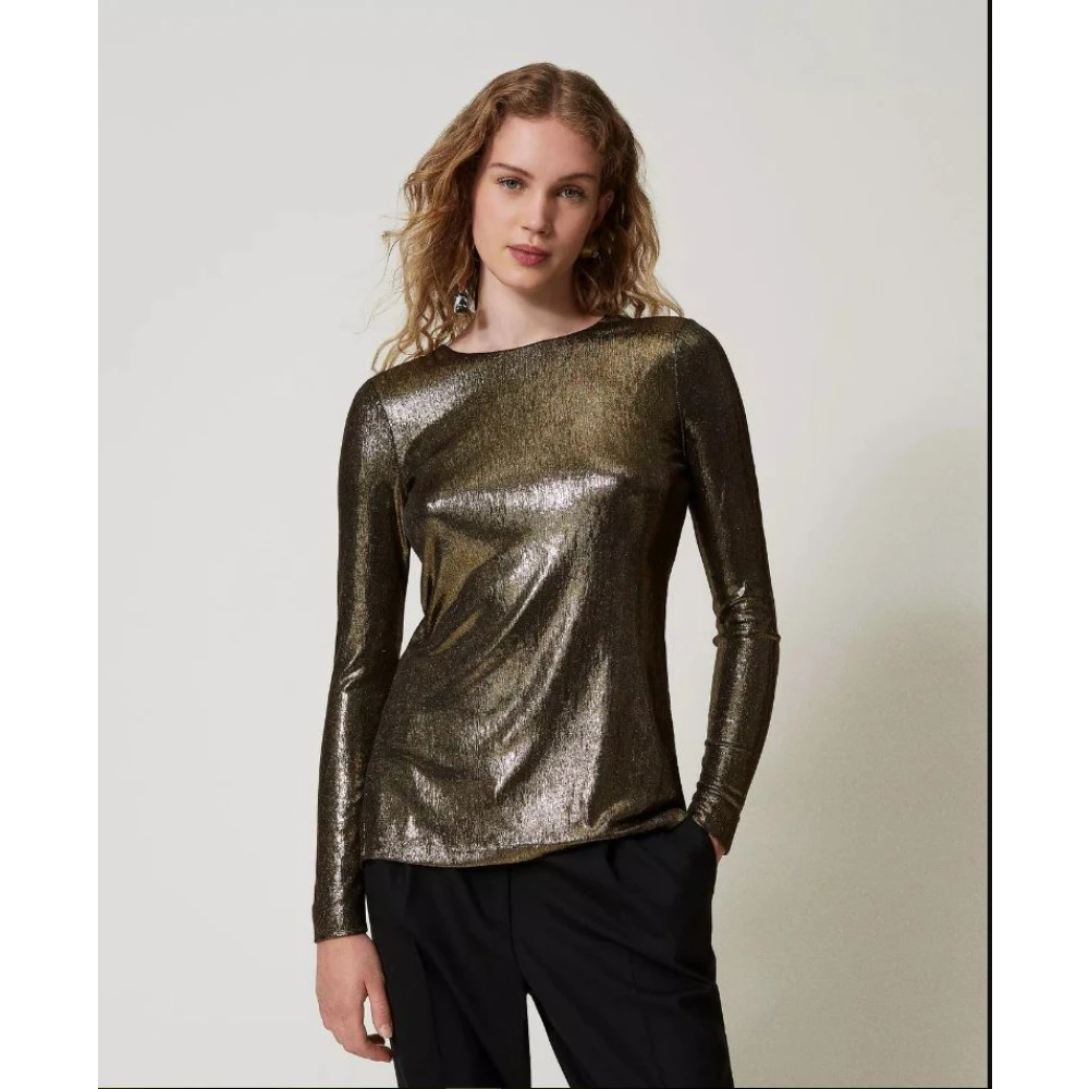 Twinset Gouden Folie Blouse met 3D-effect Yellow Dames