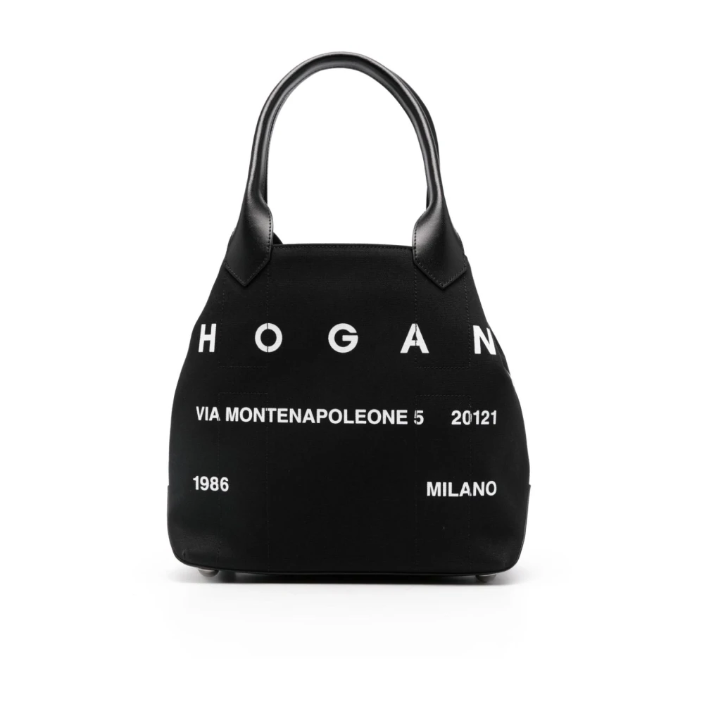 Hogan Canvas Logo Print Tote Bag Black Dames