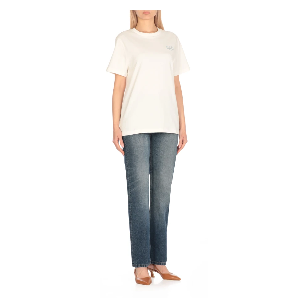 A.p.c. Witte Katoenen Crewneck T-shirt met Logo White Dames
