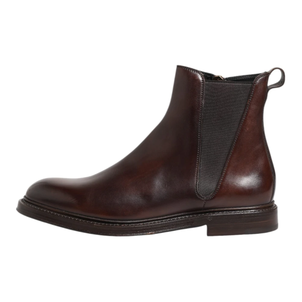 Dolce & Gabbana Women's Brown Chelsea Boots, 7 Uk, Chelsea Leather Mid Calf Boots