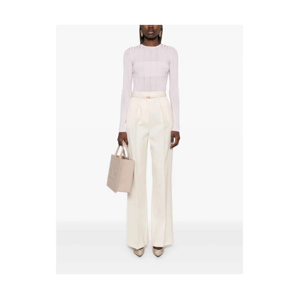 Elisabetta Franchi Beige Broek met Zakken en Knopen White Dames