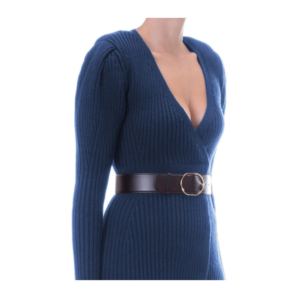 Elisabetta Franchi Blauwe Wollen Gebreide Jurk met Riem Blue Dames