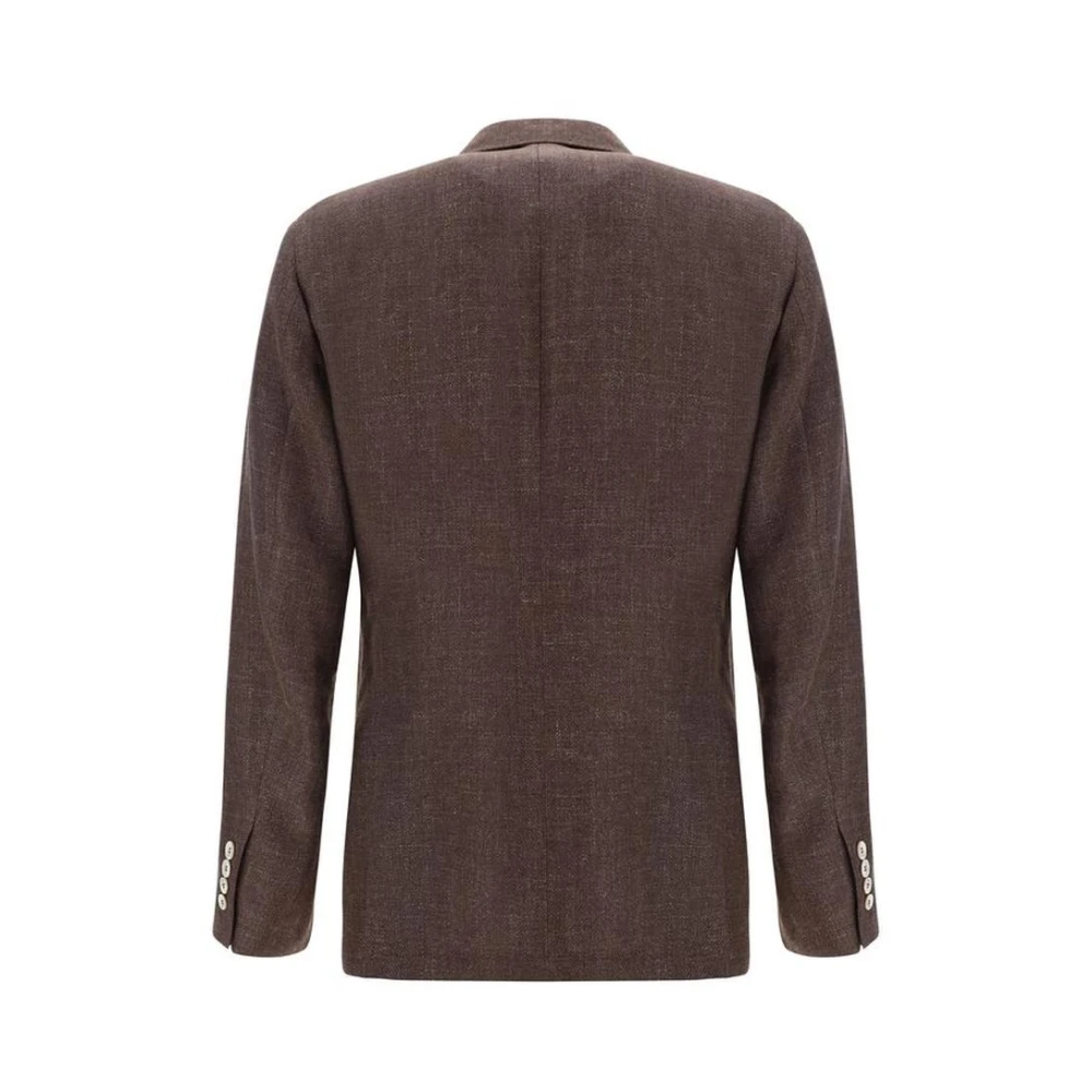 BRUNELLO CUCINELLI Linnen Blazerjas met Revers Brown Heren
