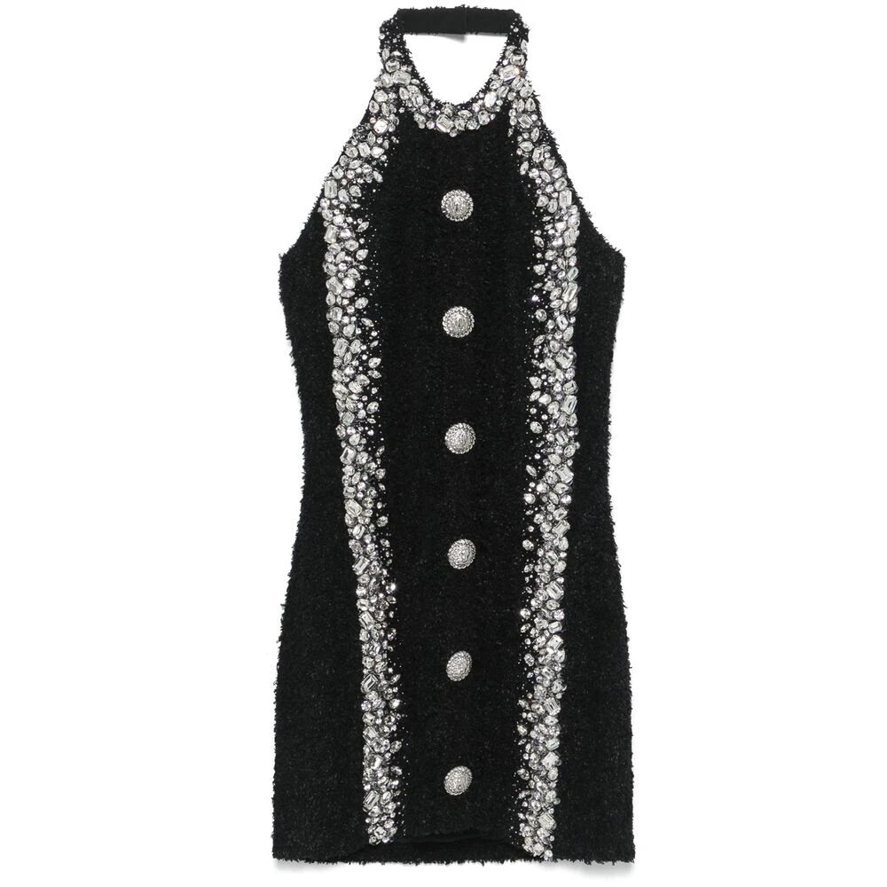 Balmain Zwarte Open Rug Jurk Black Dames