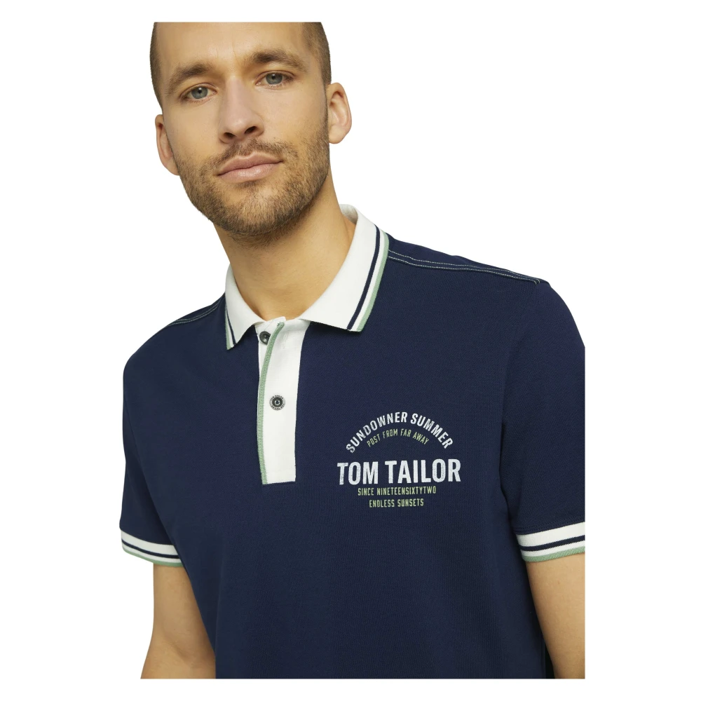 Tom Tailor Polo shirt met print Blue Heren