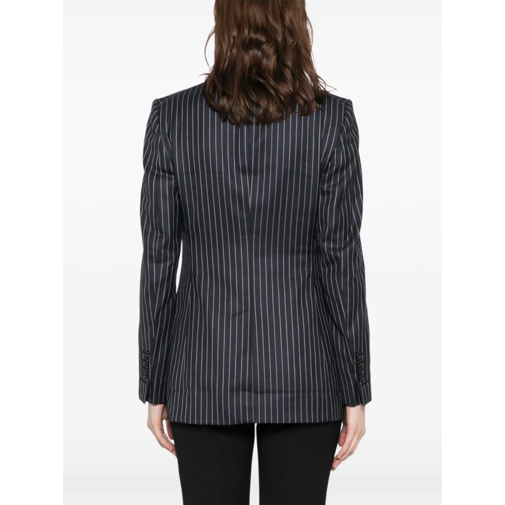 Tom Ford Blauwe Geknoopte Jas met Inkeping Revers Blue Dames