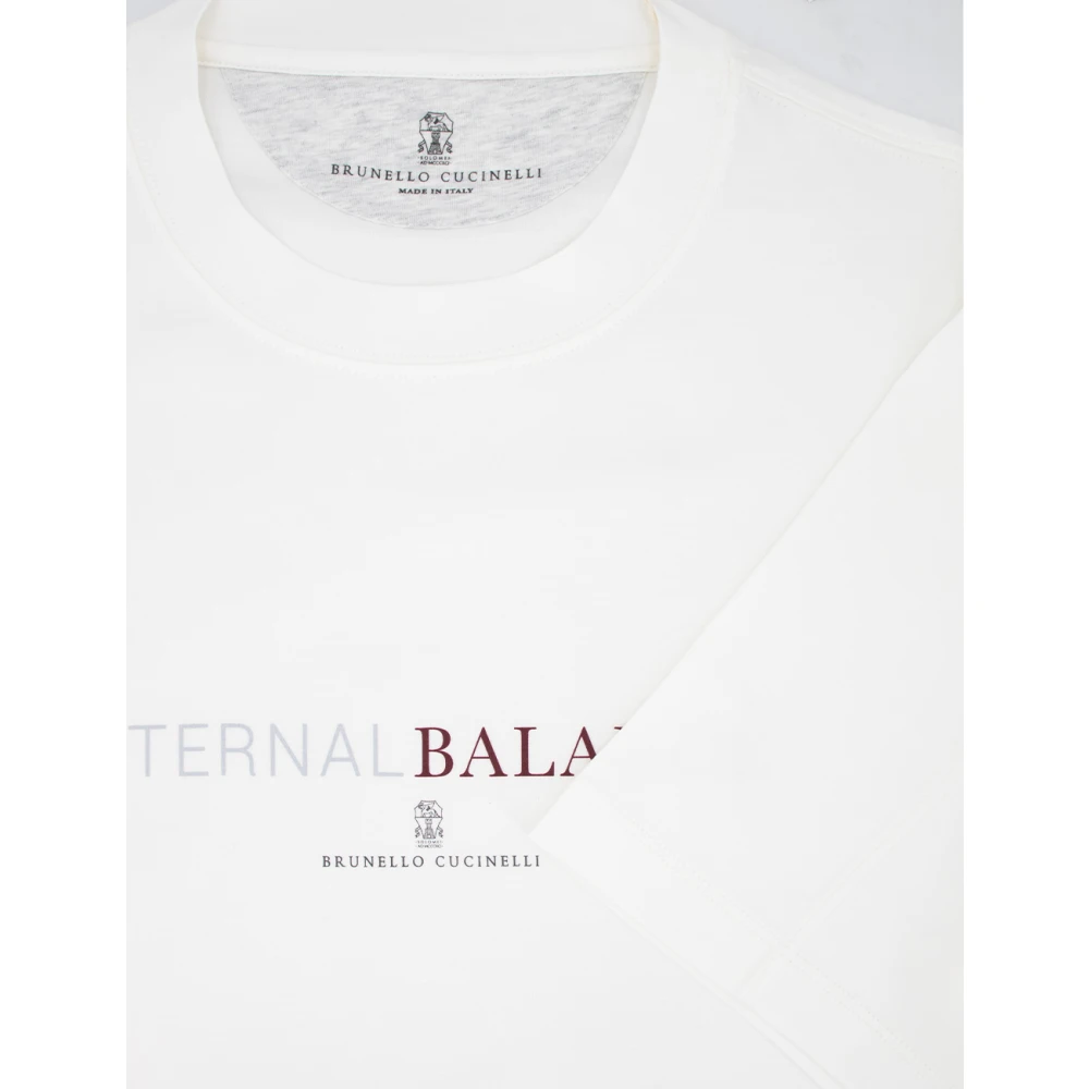 BRUNELLO CUCINELLI Klassieke Crew-Neck T-shirt met Frontprint White Heren