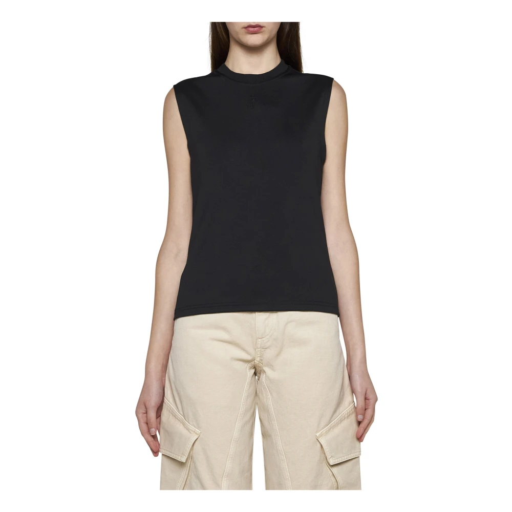 JW Anderson Zwarte Mouwloze Top met Geborduurd Logo Black Dames
