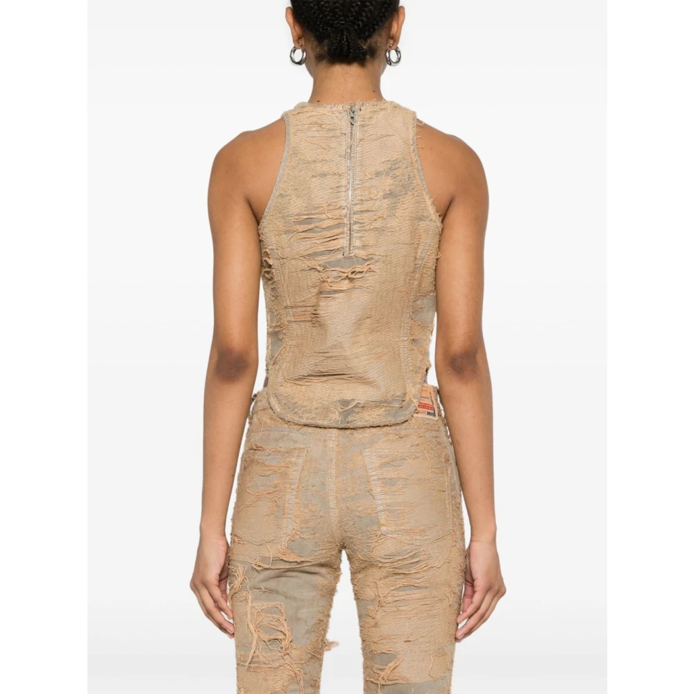 Diesel Beige Distressed Mouwloze Top Beige Dames