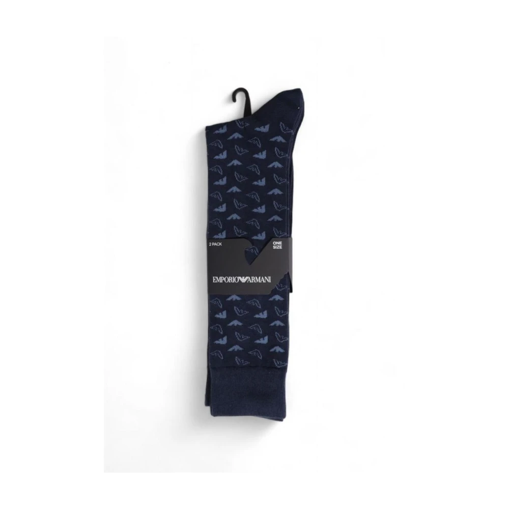 Emporio Armani Blauwe Katoenen Crew Socks met Eagle Logo Blue Heren
