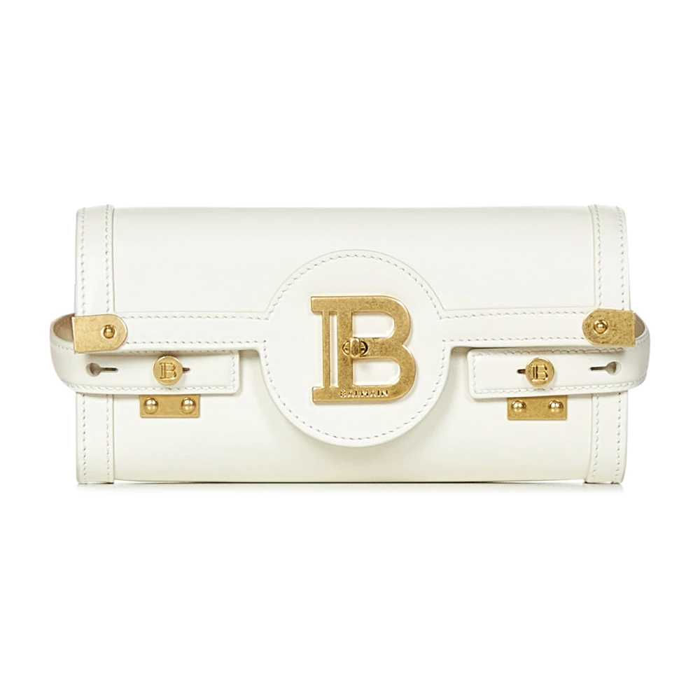 Balmain Witte leren crossbody tas met metalen ketting White Dames