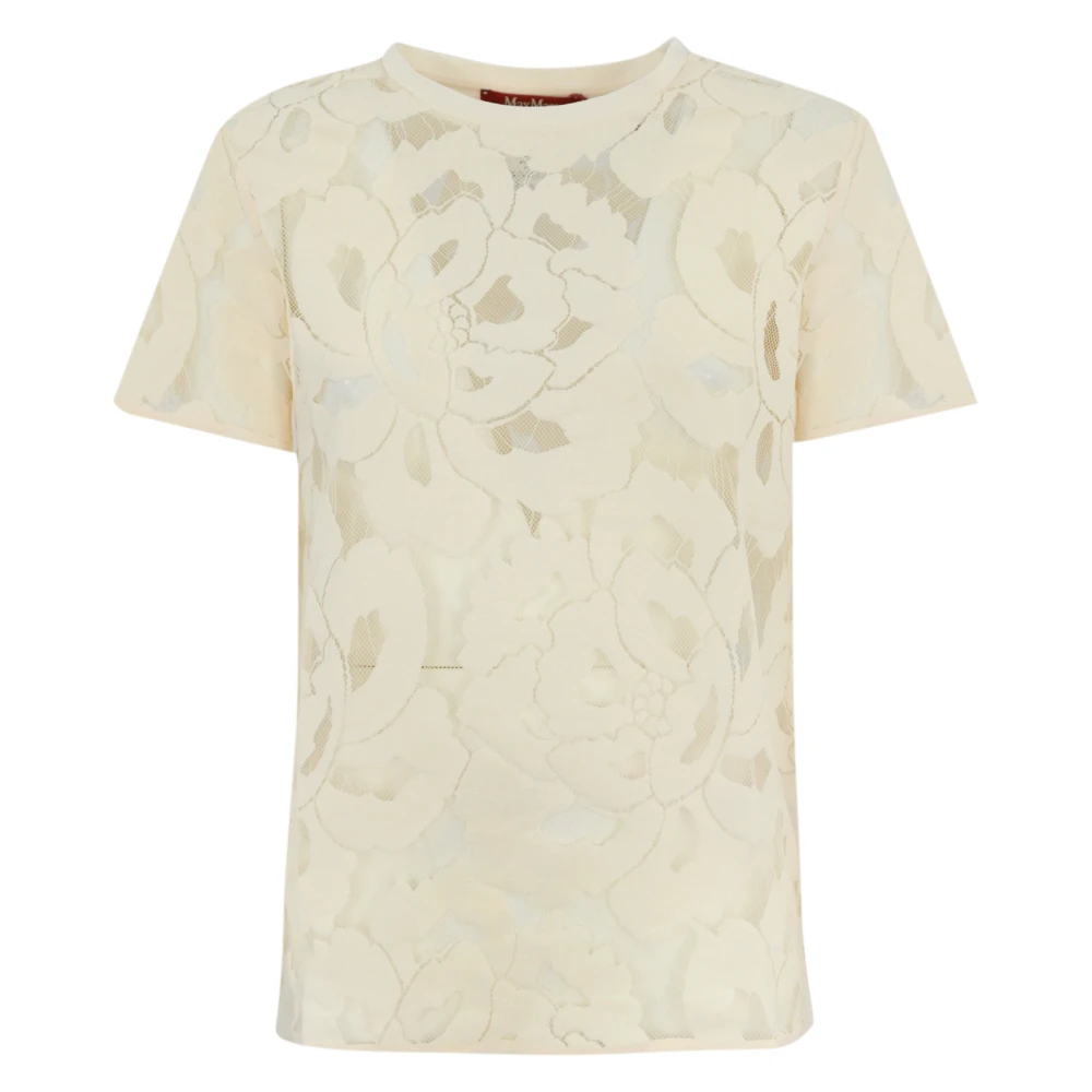 Max Mara Studio Bloemenkant T-shirt Ivoor Beige Dames