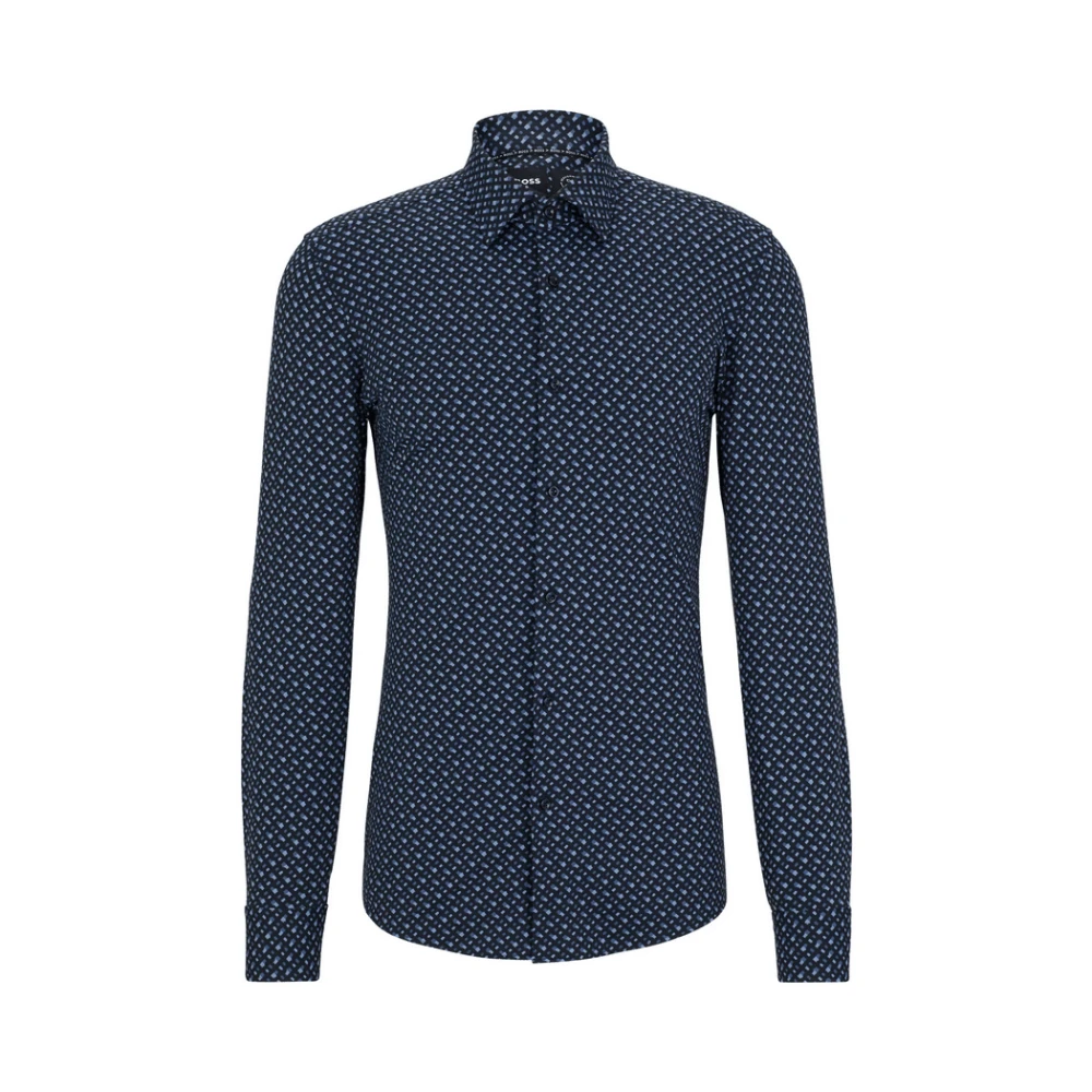 Hugo Boss Innovatief Slim Fit Kent Kraag Overhemd met Monogram Print Blue Heren