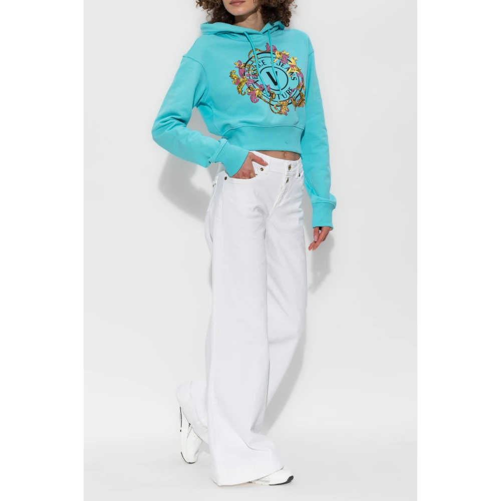 Versace Jeans Couture Sweatshirt met print en glinsterende pailletten Blue Dames