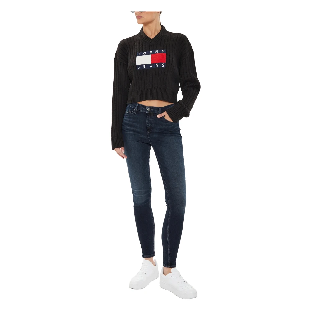 Tommy Jeans Center Flag Sweater Herfst Winter Collectie Black Dames