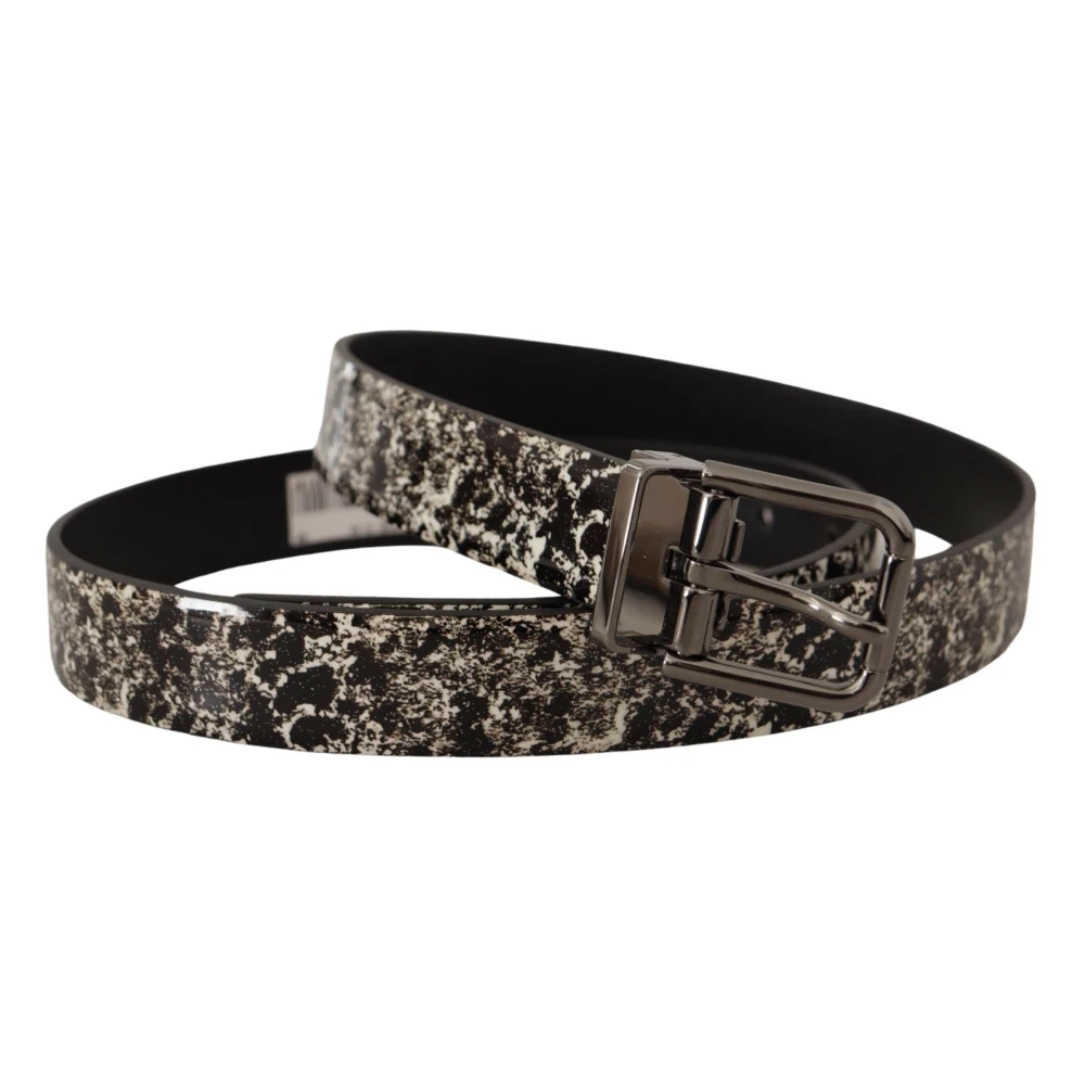 Dolce & Gabbana Marmerprint Leren Logo Riem Black Heren