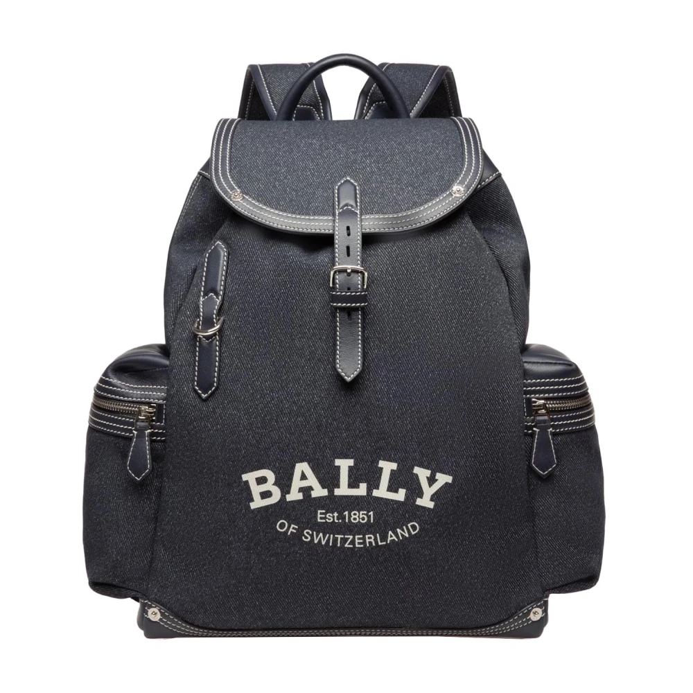 Bally Denim en Leren Logo Rugzak Blue Heren