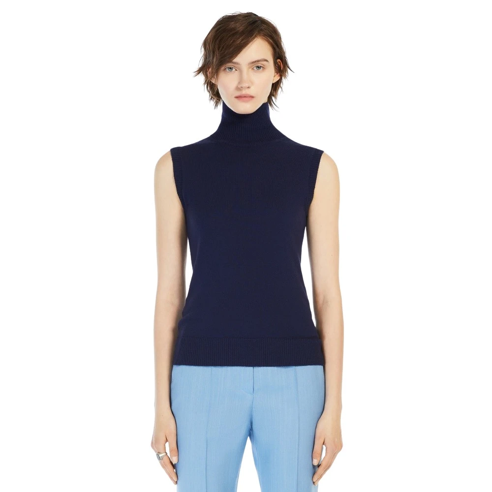 SPORTMAX Blauwe Mouwloze Coltrui Wollen Trui Blue Dames