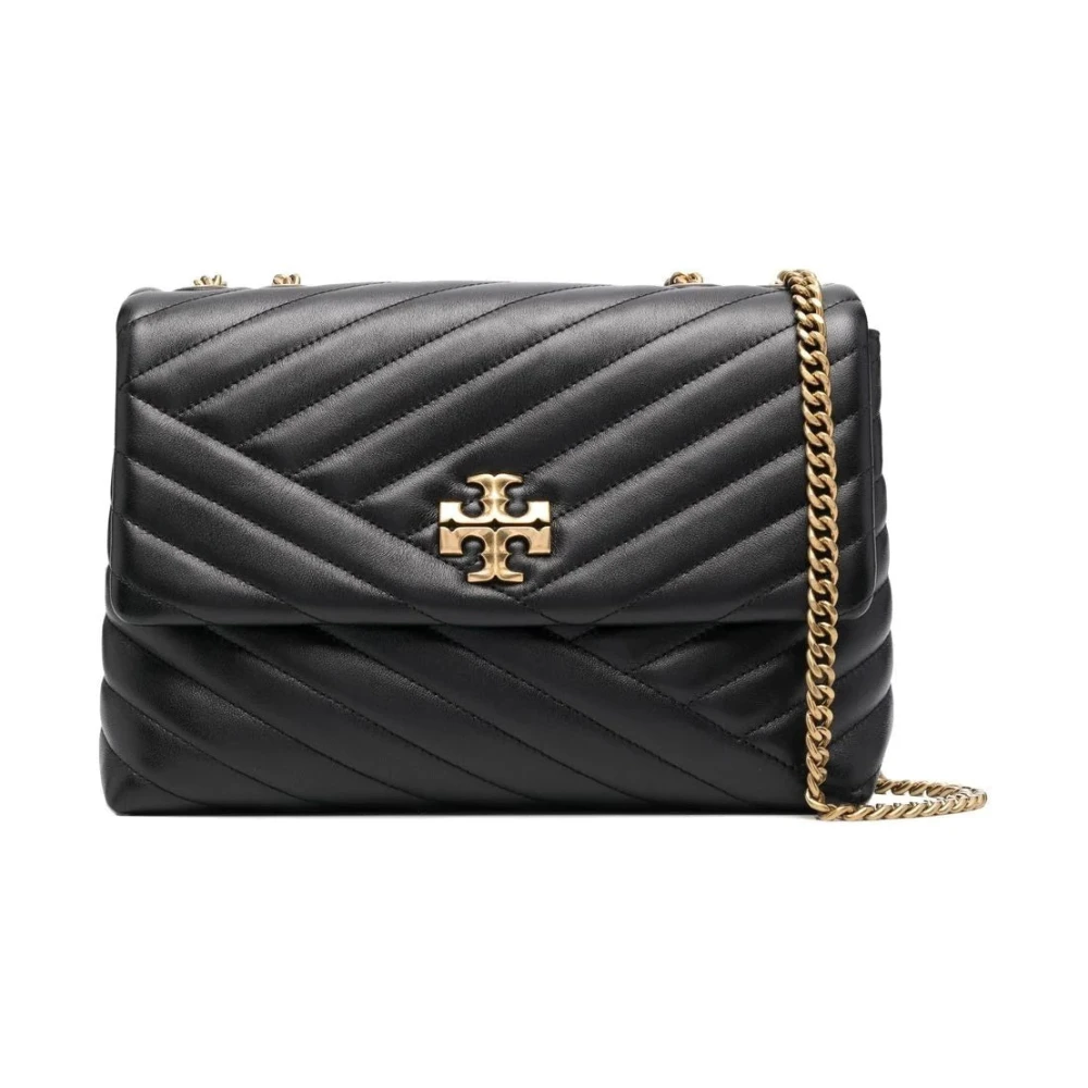 TORY BURCH Chevron Schoudertas van Zwart Leer Black Dames