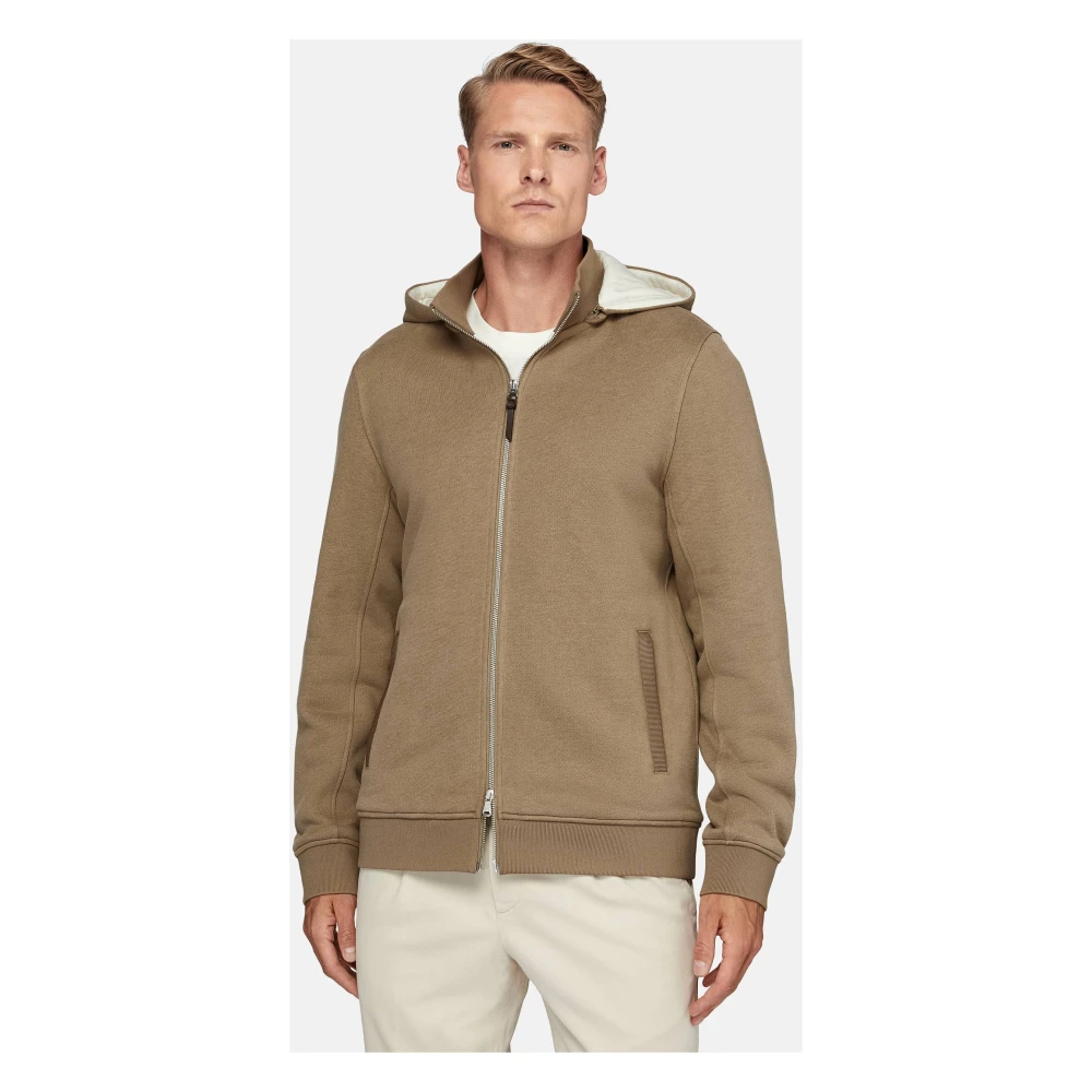 Boggi Milano Tencel Katoenen Hoodie met Capuchon Beige Heren