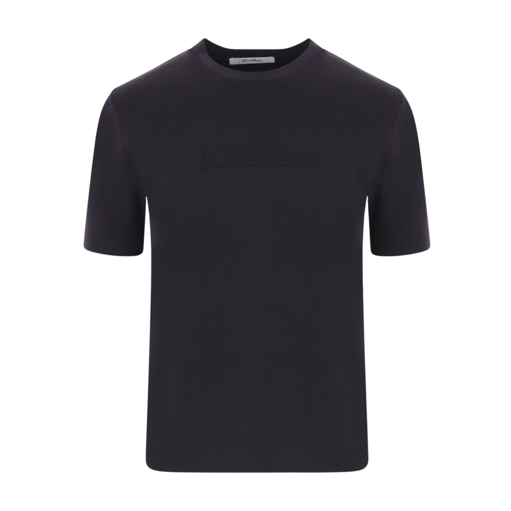 Max Mara Blauwe Stretch Gebreide Logo T-shirt Blue Dames