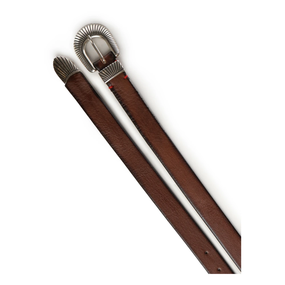 Eleventy Bruin Leren Riem met Zilveren Gesp Brown Heren