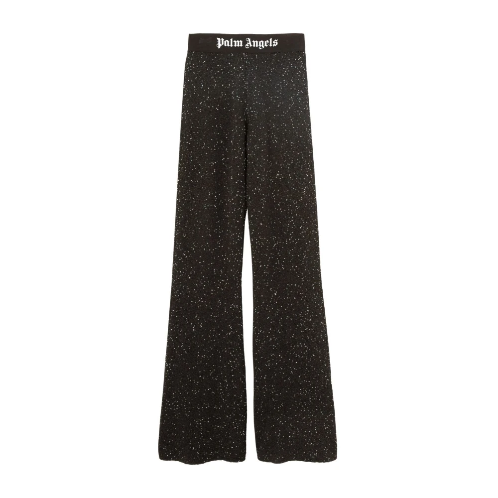 Palm Angels Zwarte Gebreide Broek met All Over Pailletten Black Dames